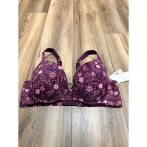 Jessica Simpson 42C Microfiber Underwire Pink Floral Soft Cup Bra Paisley NWT